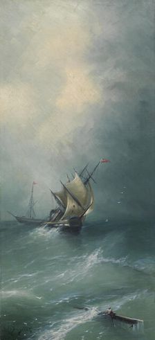 Sailing ship in a storm, copy after Ivan Aivazovsky, 1890-1920. Creator: Unknown