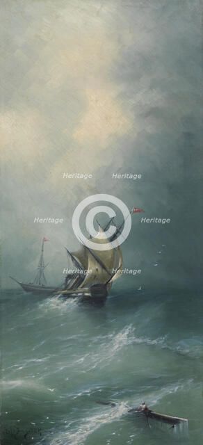 Sailing ship in a storm, copy after Ivan Aivazovsky, 1890-1920. Creator: Unknown.