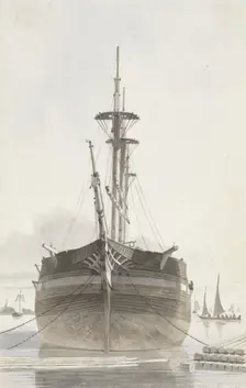 Sailing ship seen from the front, 1820-1872. Creator: Hendrik Abraham Klinkhamer