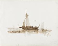 Sailing ship with figures on the water, 1830-1860. Creator: Albertus van Beest