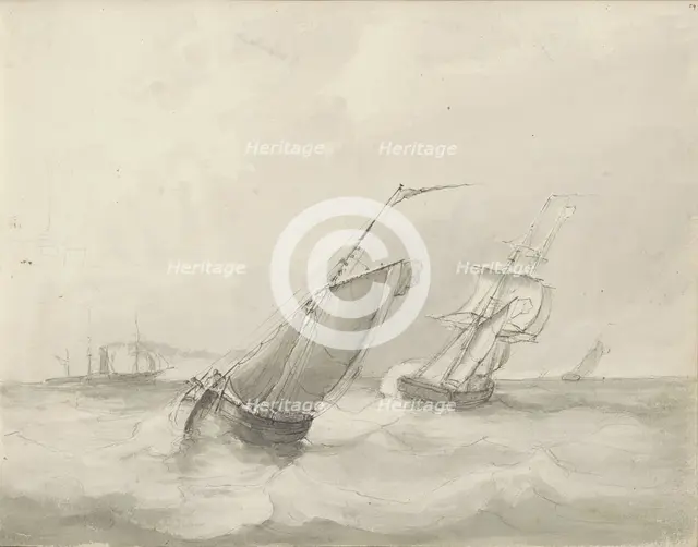 Sailing ships at sea, c.1825-c.1875. Creator: Circle of Petrus Johannes Schotel.