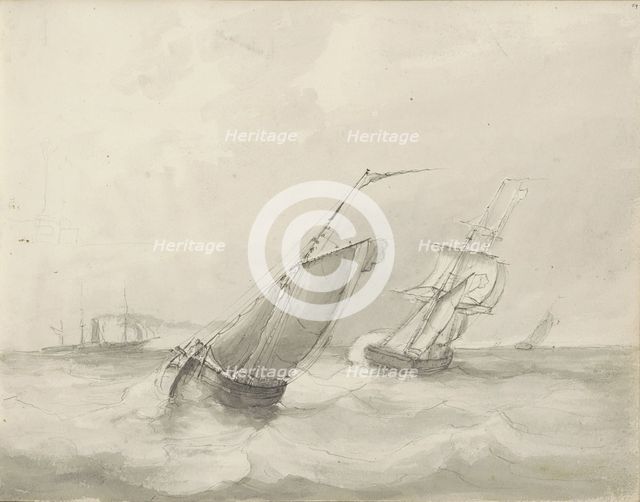 Sailing ships at sea, c.1825-c.1875. Creator: Circle of Petrus Johannes Schotel.