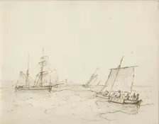 Sailing ships at sea, c.1825-c.1875. Creator: Circle of Petrus Johannes Schotel