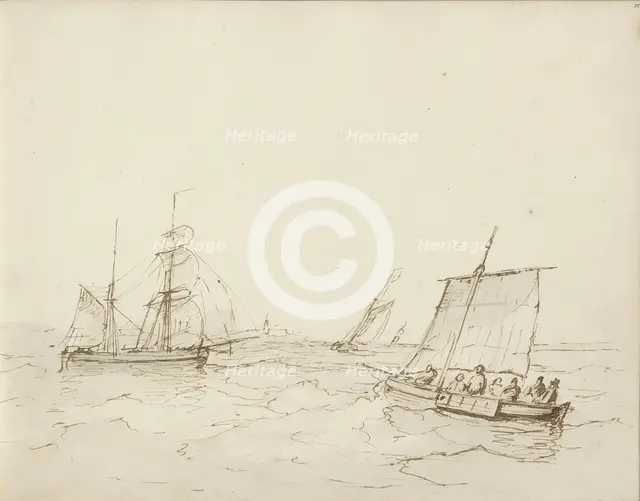 Sailing ships at sea, c.1825-c.1875. Creator: Circle of Petrus Johannes Schotel.