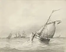 Sailing ships at sea, c.1825-c.1875. Creator: Circle of Petrus Johannes Schotel