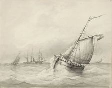 Sailing ships at sea, c.1825-c.1875. Creator: Circle of Petrus Johannes Schotel