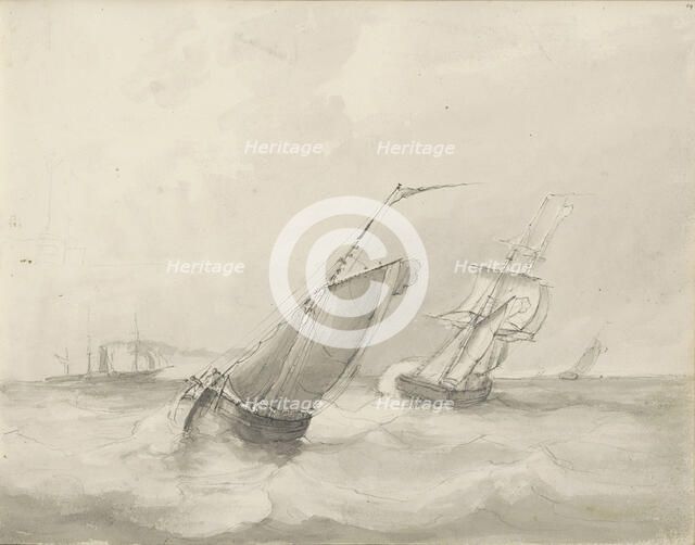 Sailing ships at sea, c.1825-c.1875. Creator: Circle of Petrus Johannes Schotel.