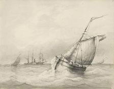 Sailing ships at sea, c.1825-c.1875. Creator: Circle of Petrus Johannes Schotel