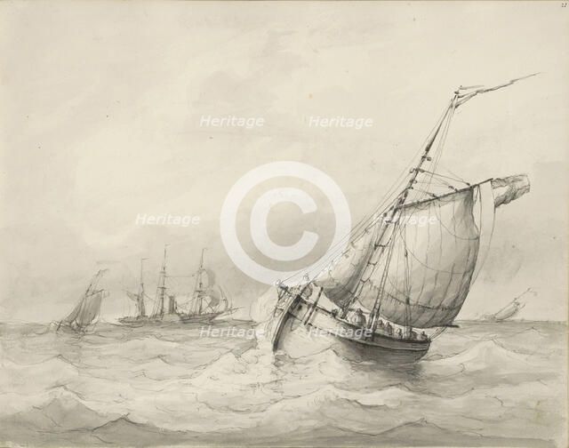 Sailing ships at sea, c.1825-c.1875. Creator: Circle of Petrus Johannes Schotel.
