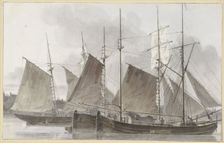 Sailing ships docked in front of a city, 1820-1872. Creator: Hendrik Abraham Klinkhamer