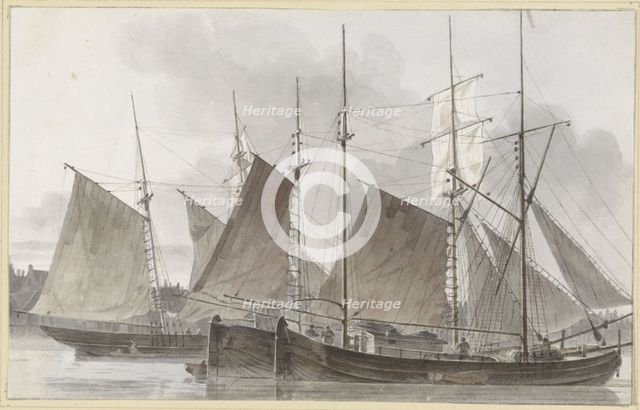 Sailing ships docked in front of a city, 1820-1872. Creator: Hendrik Abraham Klinkhamer.
