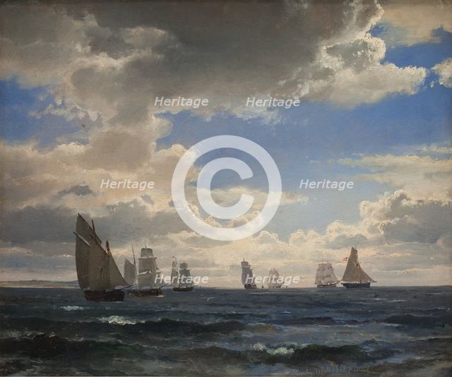 Sailing Ships in the Sound south of Kronborg, 1857. Creator: Carl Frederik Sorensen.