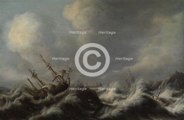Sailing ships in a storm, c1640-1670. Creator: Anthonie Jansz van der Croos.