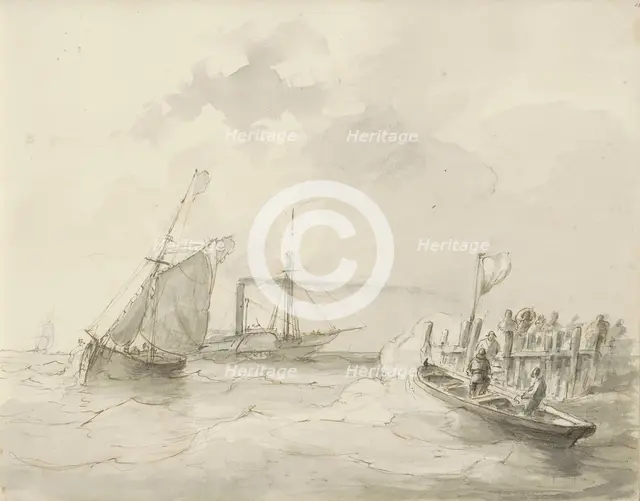 Sailing ships off the coast, c.1825-c.1875.  Creator: Circle of Petrus Johannes Schotel.
