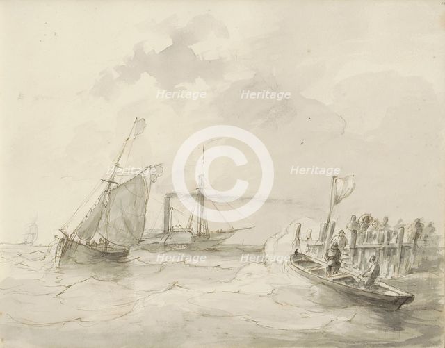 Sailing ships off the coast, c.1825-c.1875.  Creator: Circle of Petrus Johannes Schotel.