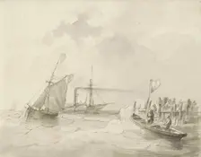 Sailing ships off the coast, c.1825-c.1875. Creator: Circle of Petrus Johannes Schotel