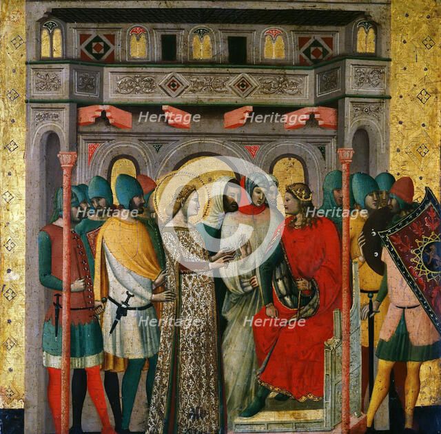 Saint Columba before Emperor Aurelian (Scenes from the Life of Saint Columba), 1345-1350. Creator: Baronzio, Giovanni (?-before 1362).