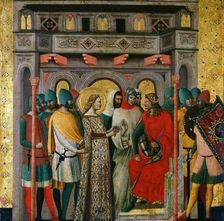 Saint Columba before Emperor Aurelian (Scenes from the Life of Saint Columba), 1345-1350. Creator: Baronzio, Giovanni (?-before 1362)