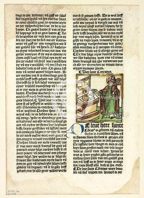 Saint Conrad from Der Heiligen Leben, Winterteil (Lives of the Saints..., 1487...assembled 1929. Creators: Unknown, Simon Koch, Jacobus de Voragine, Wilhelm Ludwig Schreiber.