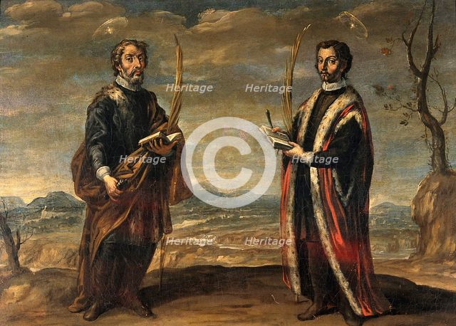 Saint Cosmas and Saint Damian in a landscape, c1660s. Creator: Andres Perez.