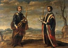 Saint Cosmas and Saint Damian in a landscape, c1660s. Creator: Andres Perez