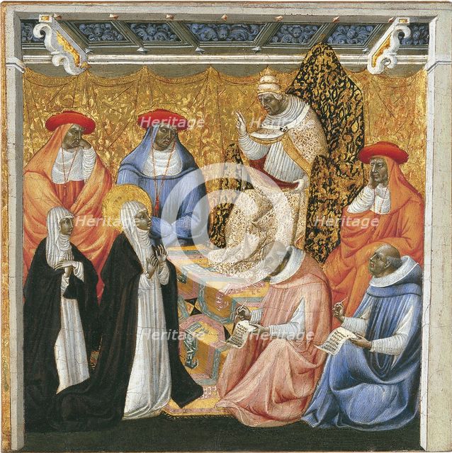 Saint Catherine of Siena before the Pope at Avignon. Artist: Giovanni di Paolo (ca 1403-1482)