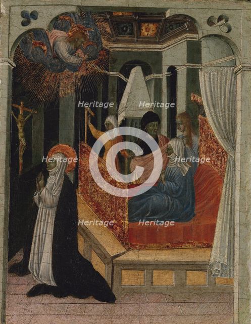 Saint Catherine of Siena Beseeching Christ to Resuscitate Her Mother, ca. 1447-65. Creator: Giovanni di Paolo.
