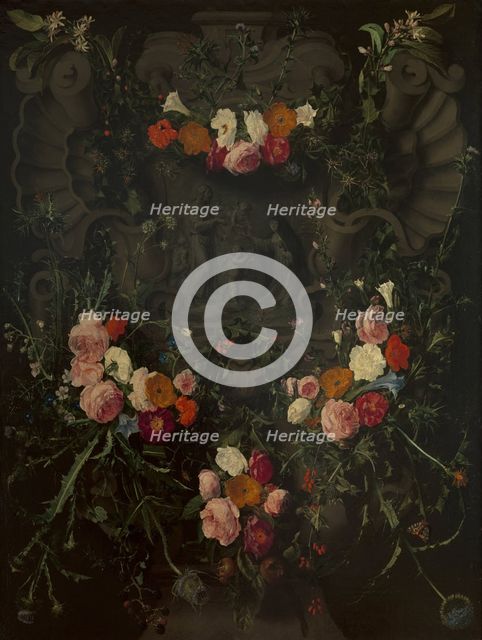 Saint Catherine of Siena Surrounded by a Garland of Flowers, mid-17th century. Creator: Erasmus Quellinus.