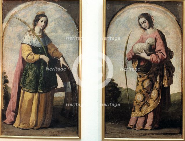  'Saint Catherine and Saint Agnes', oil by Francisco de Zurbaran.