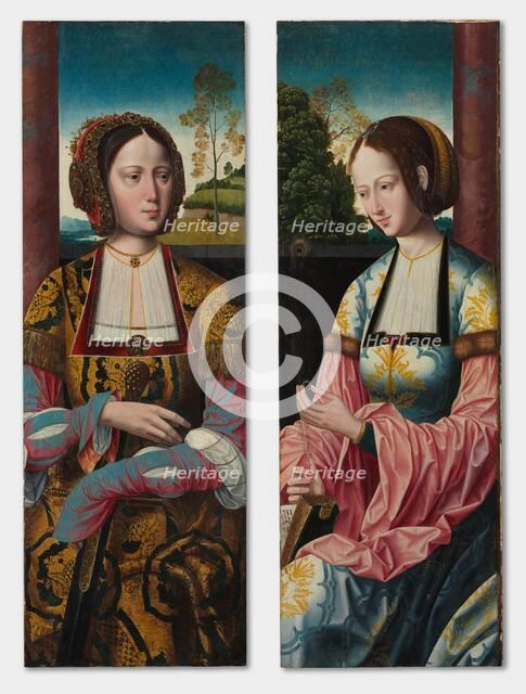 Saint Catherine and Saint Barbara (pair), c. 1520. Creator: Master of the Holy Blood (Netherlandish).