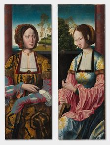 Saint Catherine and Saint Barbara (pair), c. 1520. Creator: Master of the Holy Blood (Netherlandish)