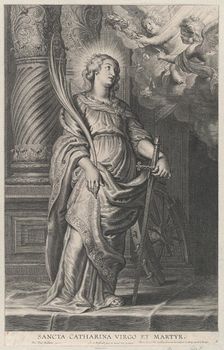 Saint Catherine holding palm leaves and a sword, two putti overhead holding a laure..., ca. 1625-59. Creator: Boetius Adams Bolswert
