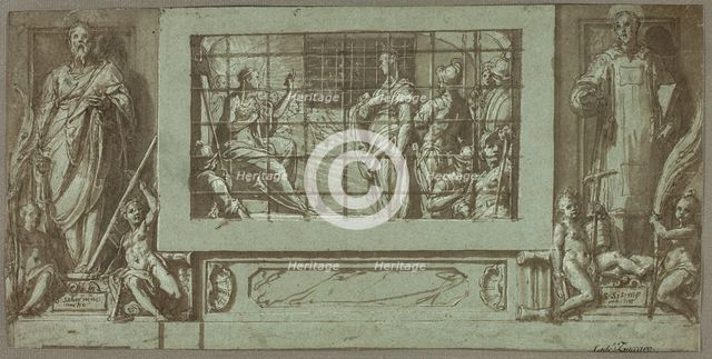 Saint Catherine in Prison Converting the Empress Faustina to Christianity, Flanked..., 1570/71. Creator: Federico Zuccaro.