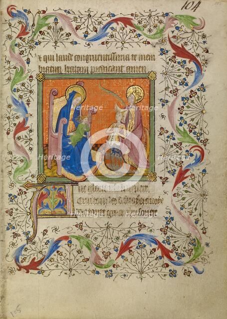 Saint Catherine Presenting a Kneeling Woman to the Virgin and Child; Book of Hours, about 1400-1410. Creator: Unknown.