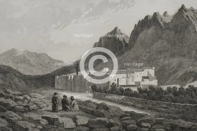 Saint Catherine's Monastery, at the foot of Mount Sinai, 1840. Creator: Charles Nicolas Ransonnette.