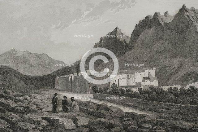 Saint Catherine's Monastery, at the foot of Mount Sinai, 1840. Creator: Charles Nicolas Ransonnette.
