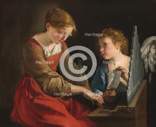 Saint Cecilia and an Angel, c. 1617/1618 and c. 1621/1627. Creators: Orazio Gentileschi, Giovanni Lanfranco.