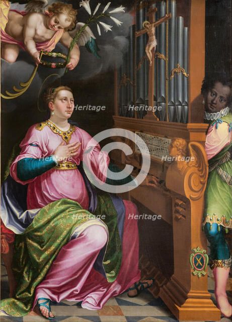 Saint Cecilia, crowned by an angel, 1587. Creator: Gnocchi, Giovanni Pietro (around 1553-1609).