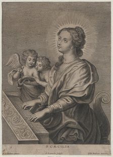 Saint Cecilia playing the organ with two putti at left, ca. 1654-77. Creator: Adriaen Lommelin