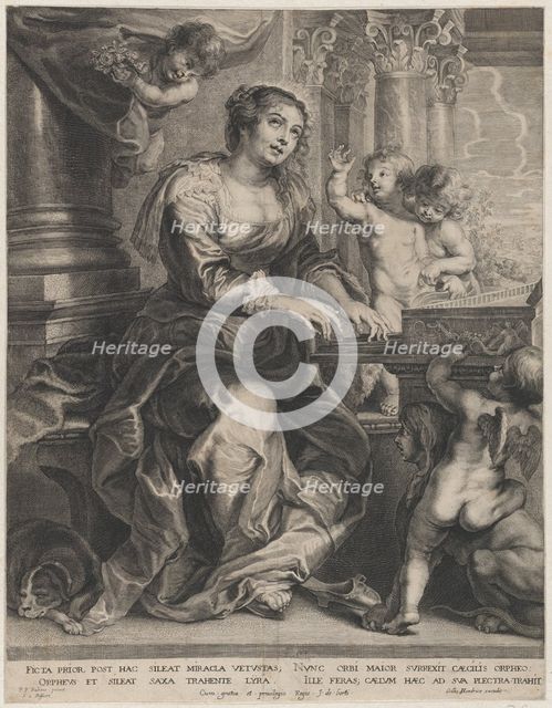 Saint Cecilia playing the organ surrounded by putti, ca. 1640-59. Creator: Boetius Adams Bolswert.