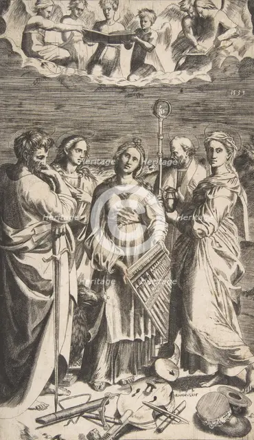 Saint Cecilia standing in the centre accompanied by Saint Paul, the Magdalene, Saint John ..., 1531. Creator: Giulio Bonasone.