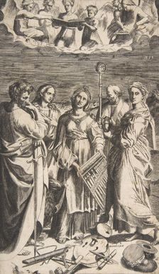 Saint Cecilia standing in the centre accompanied by Saint Paul, the Magdalene, Saint John ..., 1531. Creator: Giulio Bonasone