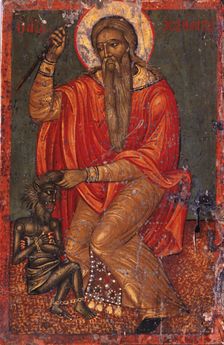 Saint Charalambos with Devil. Artist: Greek icon