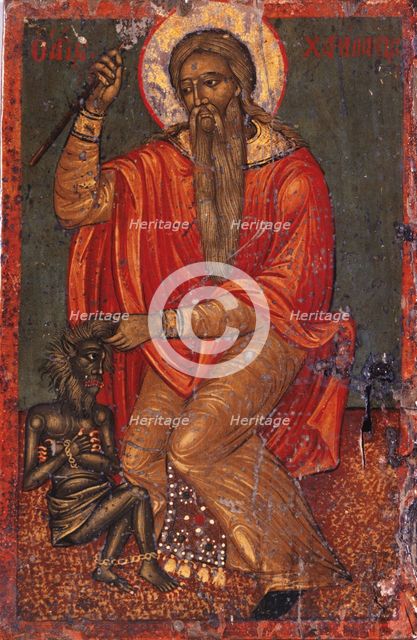 Saint Charalambos with Devil. Artist: Greek icon 