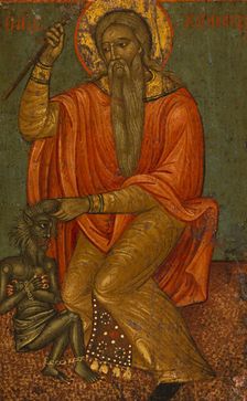 Saint Charalampe and the demon. Creator: School of the Ionian Islands