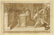Saint Charles Borromeo Venerating the Relics, c.1604. Creator: Workshop of Cesare Nebbia Italian, 1536-1614