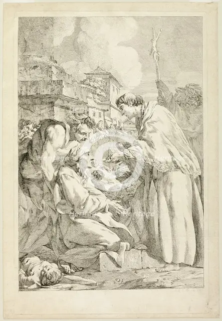 Saint Charles Borromeo Blessing the Plague-Stricken, c. 1760. Creator: Jean Baptiste Marie Pierre.
