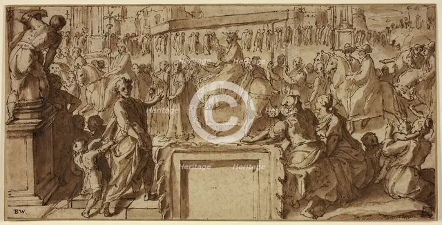 Saint Charles Borromeo Entering the Town of Pavia: Design for a Wall Decoration, c.1604. Creator: Cesare Nebbia.