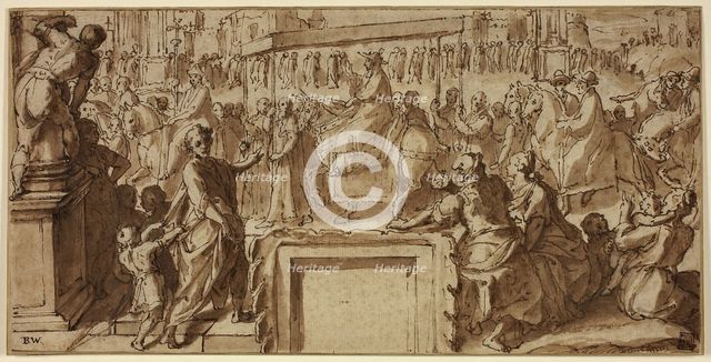 Saint Charles Borromeo Entering the Town of Pavia: Design for a Wall Decoration, c.1604. Creator: Cesare Nebbia.