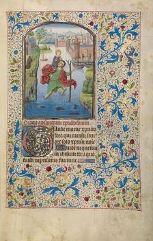 Saint Christopher Carrying the Christ Child; Arenberg Hours, early 1460s. Creator: Willem Vrelant